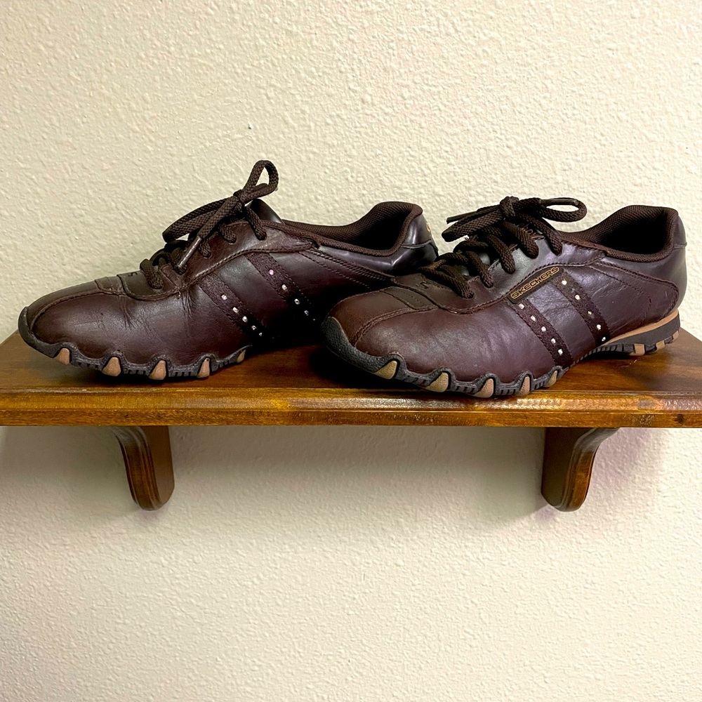 SKETCHERS Women’s Brown Leather Studded & Laced Biker Shoes 6M SN 21301